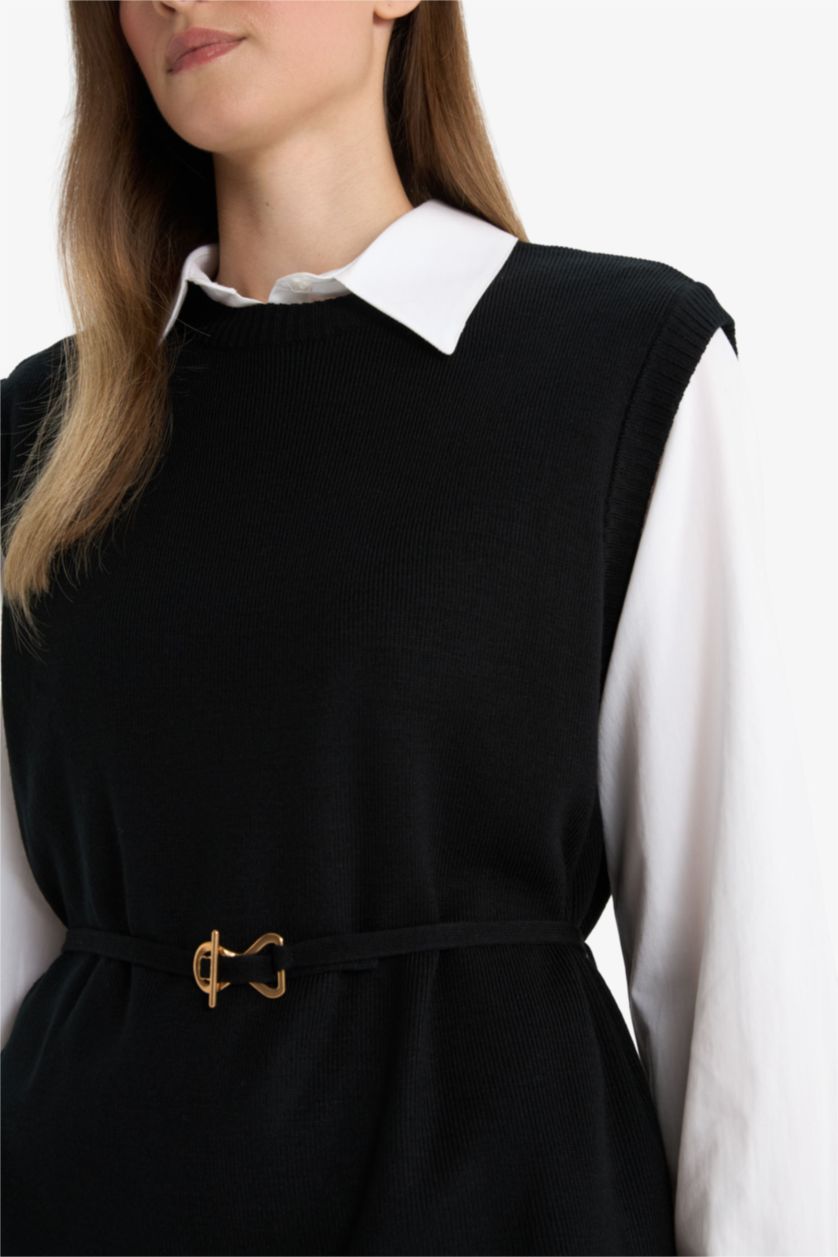 FEMME Noir Pull sans manches à col rond