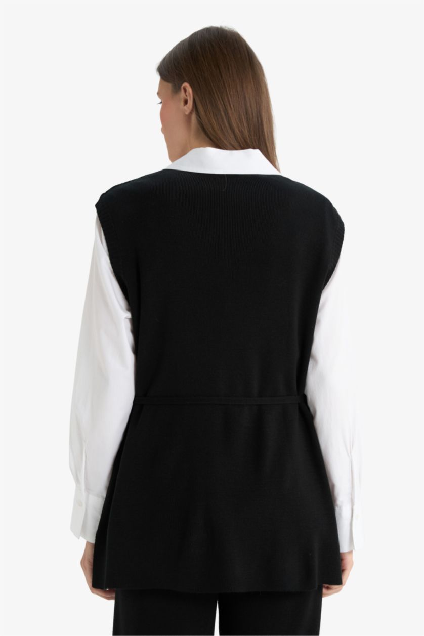 FEMME Noir Pull sans manches à col rond