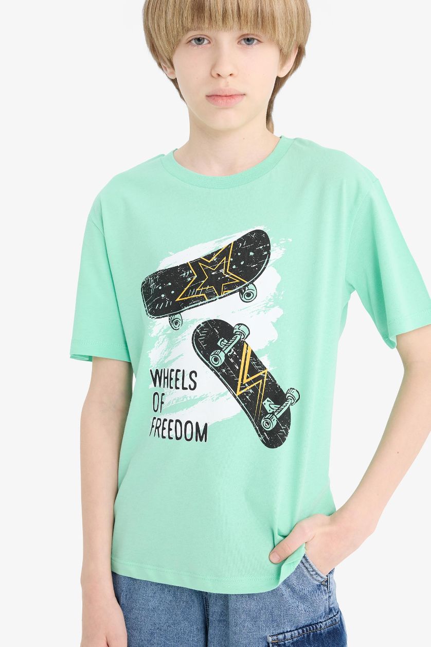 GARÇONS Bleu T-shirt imprimé à col rond et manches courtes pour garçon