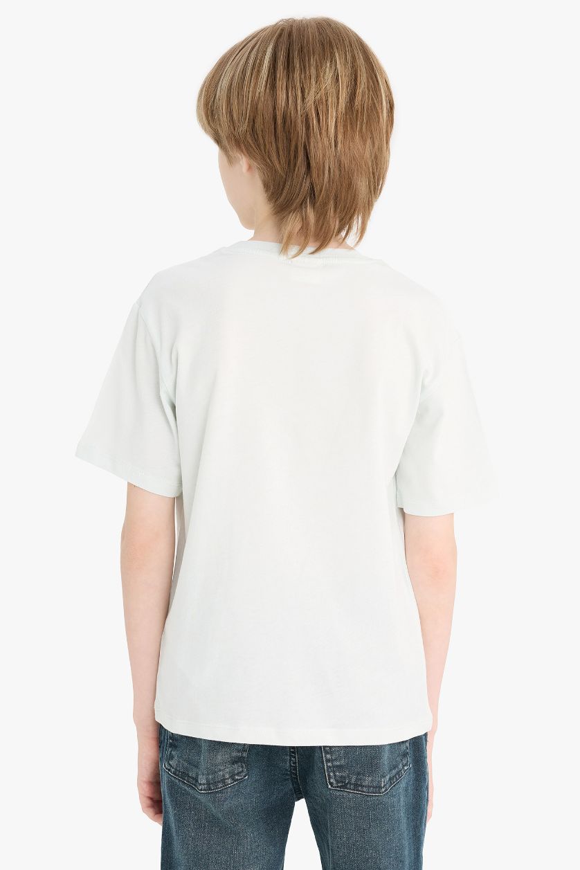 Erkek Çocuk - Genç Erkek Açık Mavi Bisiklet Yaka Baskılı Kısa Kollu Tişört Erkek Çocuk