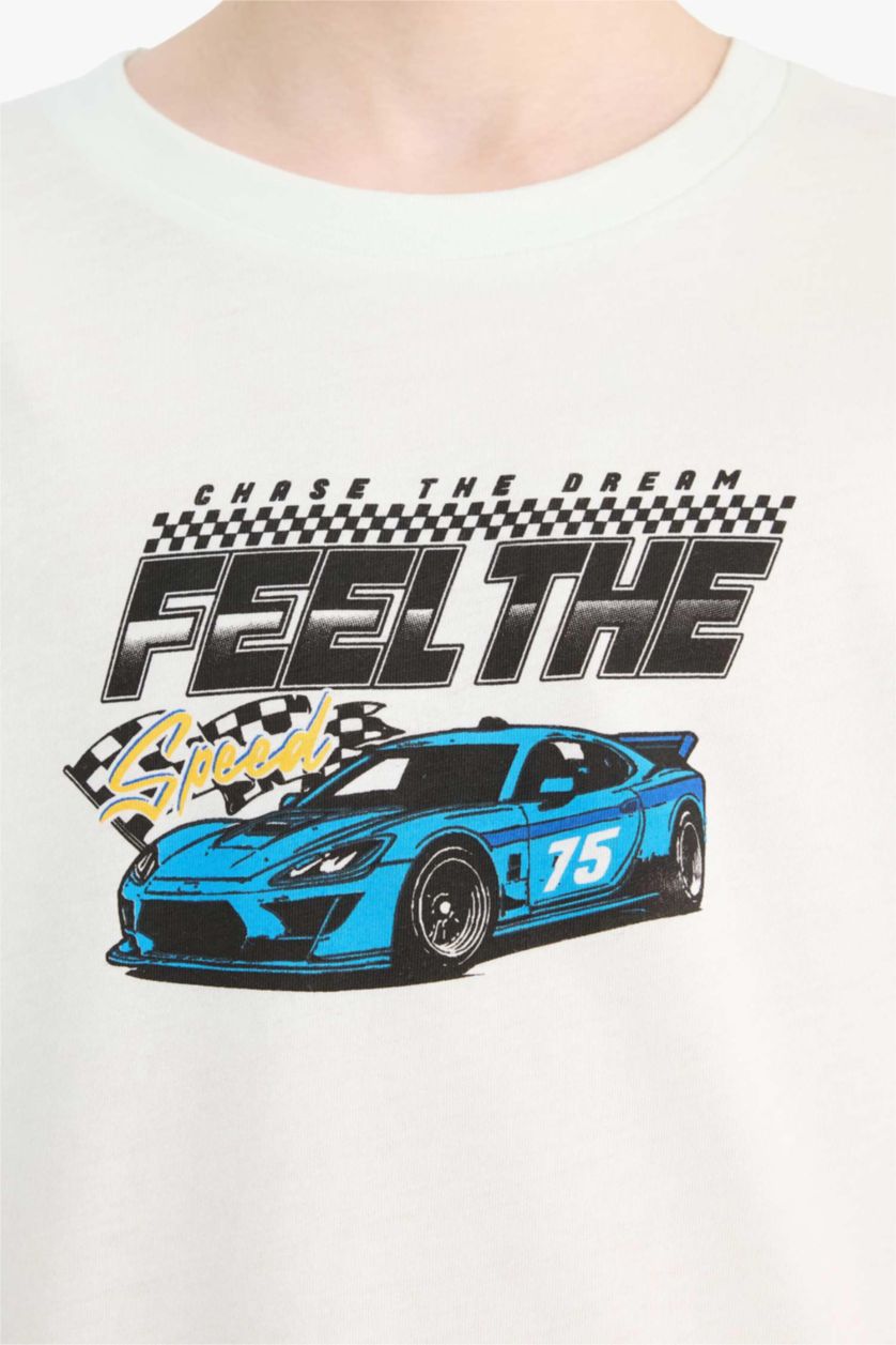 أولادي نعناع تيشيرت نص كم أولادي أبيض مطبوع قصة عادية برقبة مستديرة