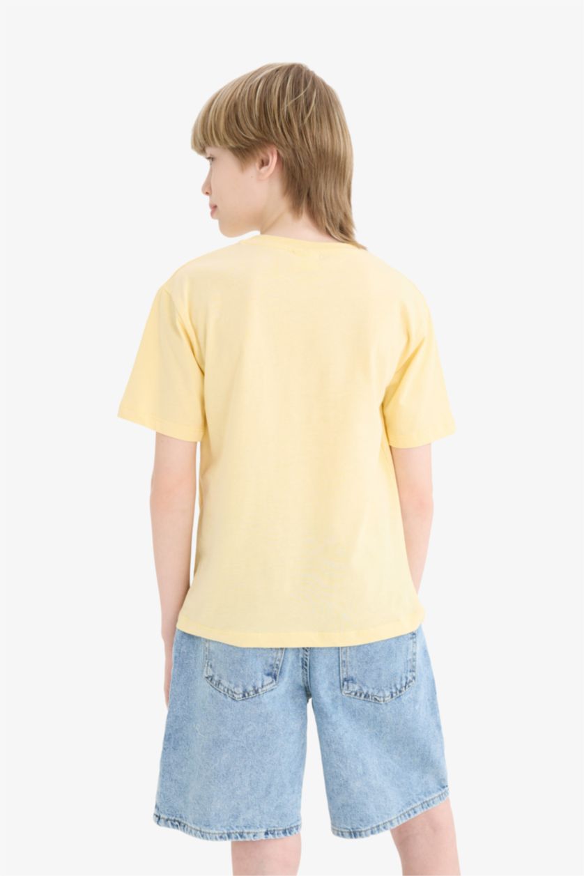 Erkek Çocuk - Genç Erkek Sarı Bisiklet Yaka Baskılı Kısa Kollu Tişört Erkek Çocuk