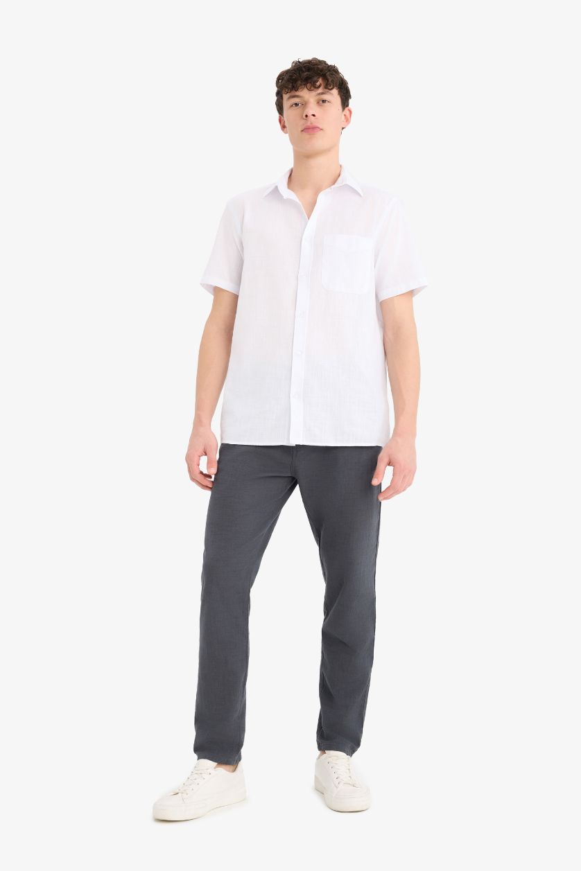 رجال أبيض Regular Fit Polo Collar Cotton Short Sleeve Shirt