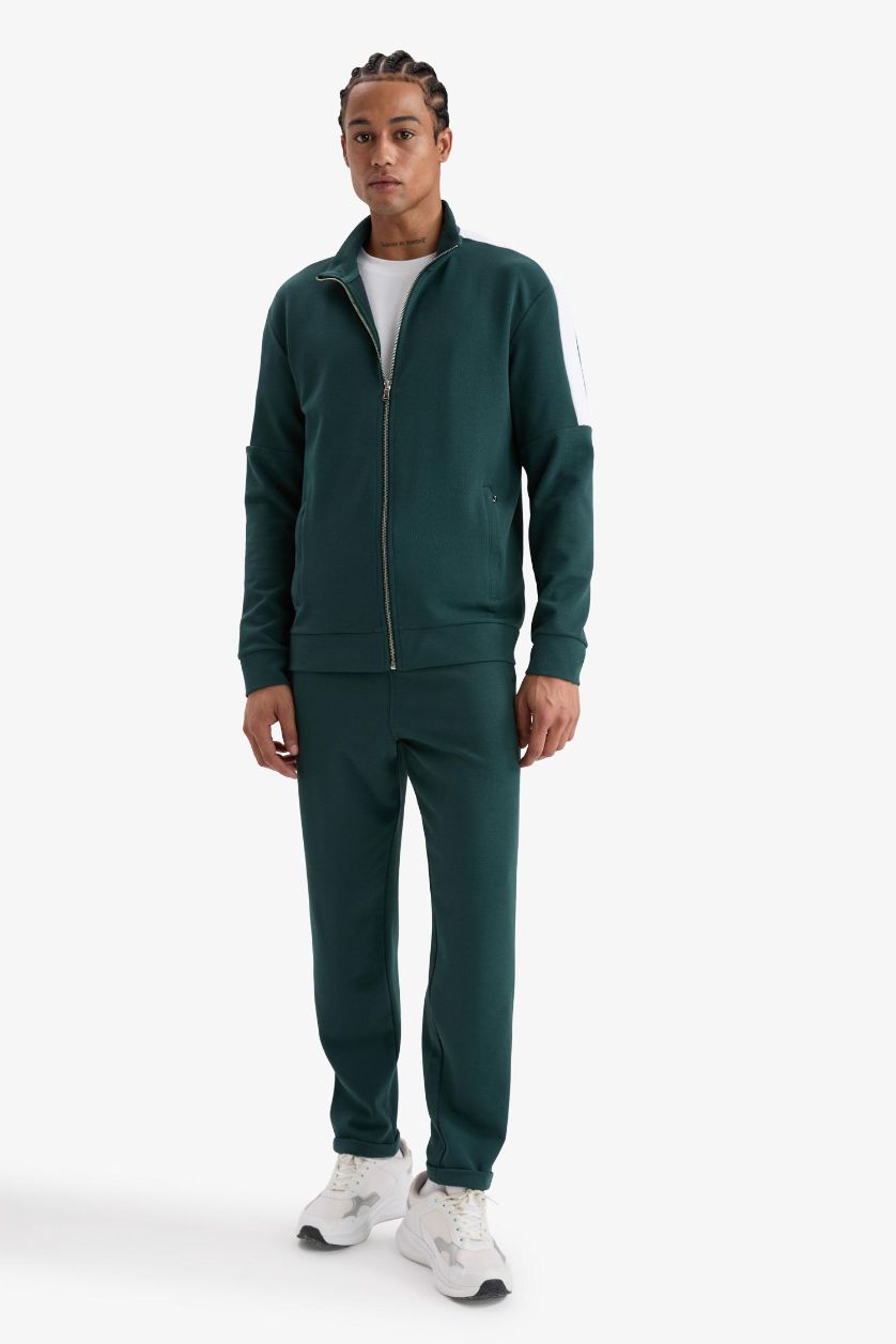 MAN Dark Green Standard Fit Stand Collar Zip-Up Sweatshirt