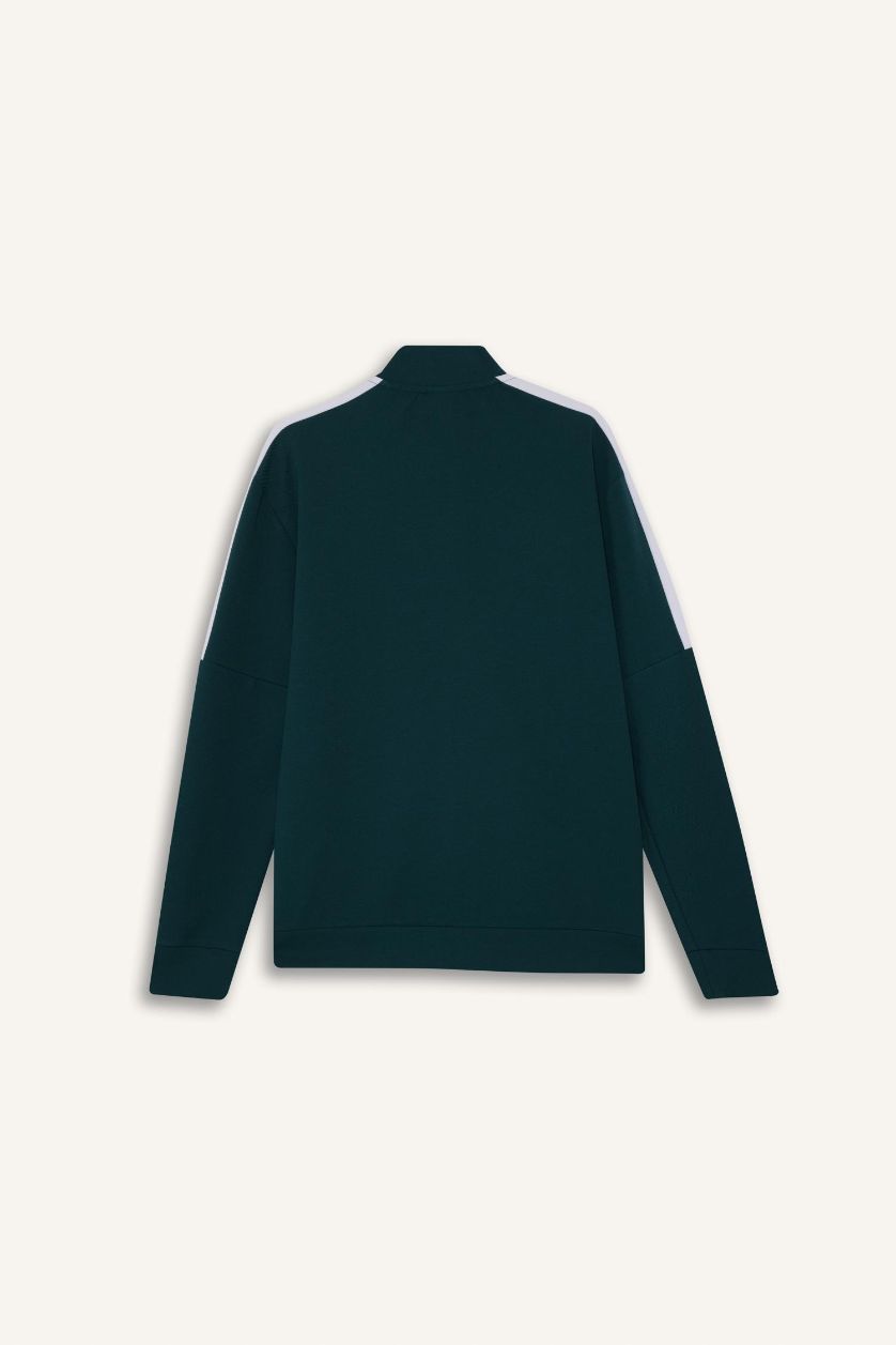MAN Dark Green Standard Fit Stand Collar Zip-Up Sweatshirt