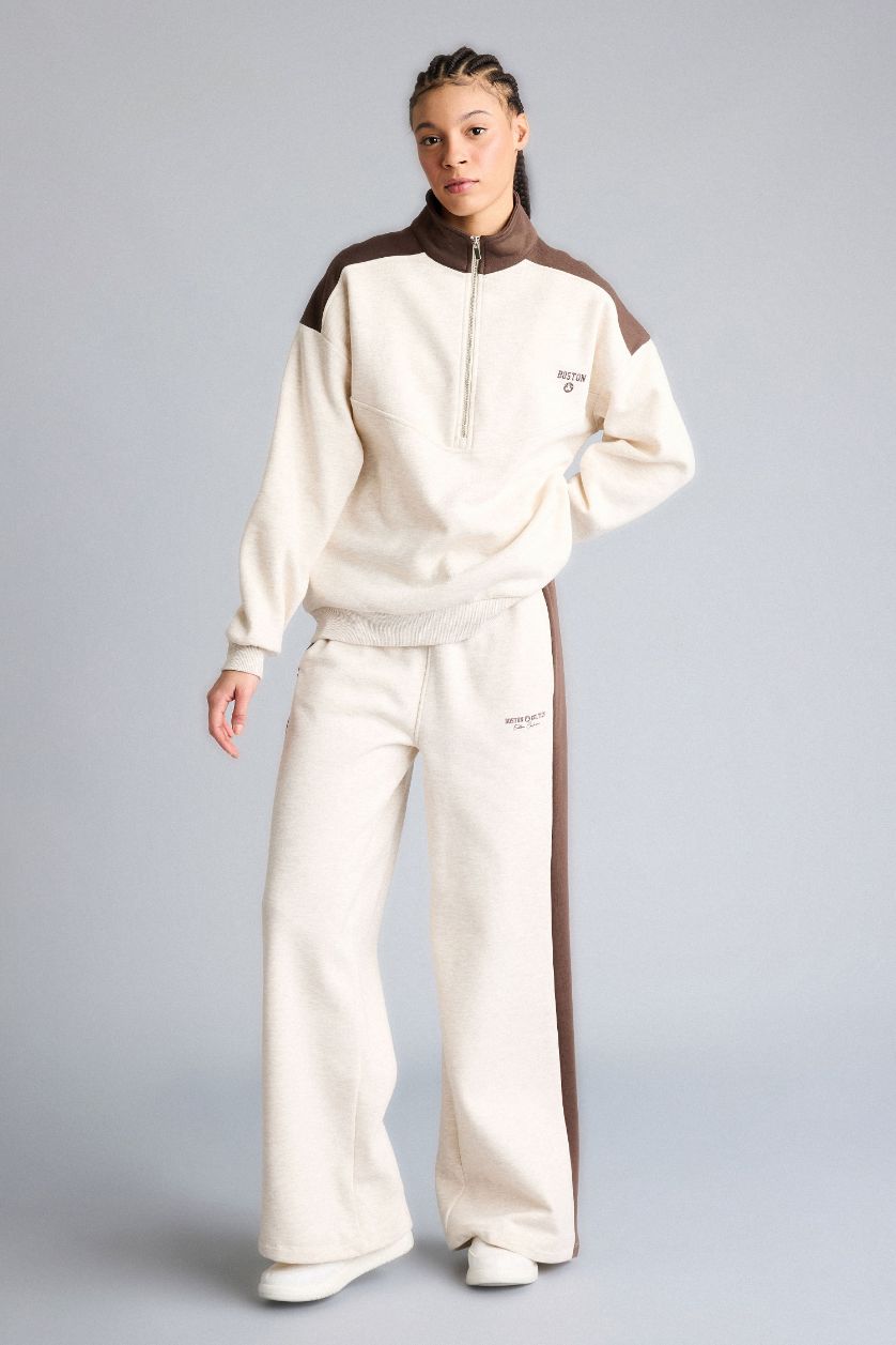 WOMAN Beige Melange Wide Leg Standard Length NBA Boston Celtics Sweatpants