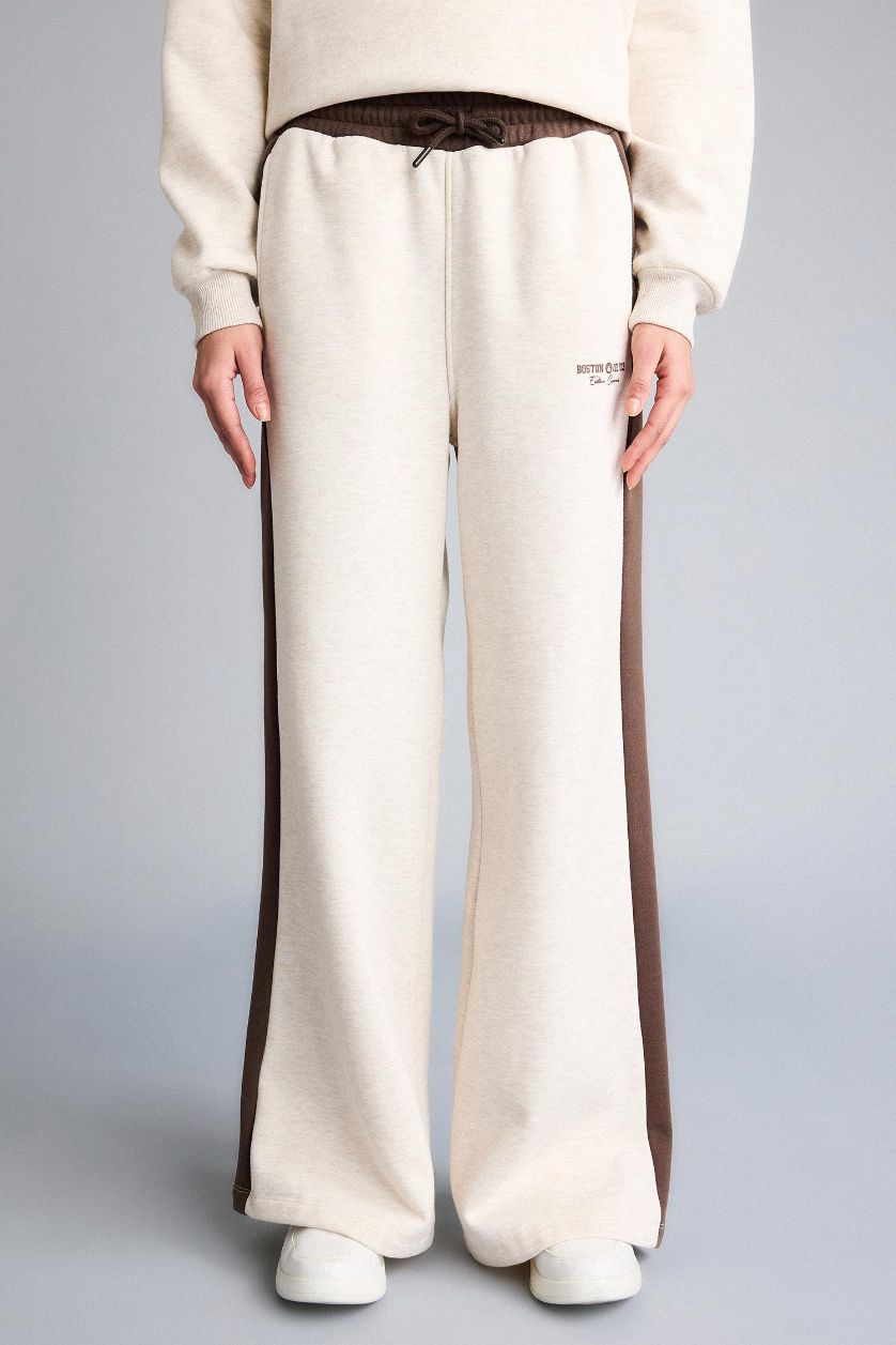 WOMAN Beige Melange Wide Leg Standard Length NBA Boston Celtics Sweatpants