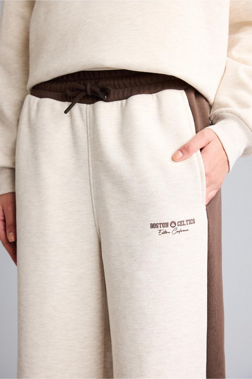 WOMAN Beige Melange Wide Leg Standard Length NBA Boston Celtics Sweatpants