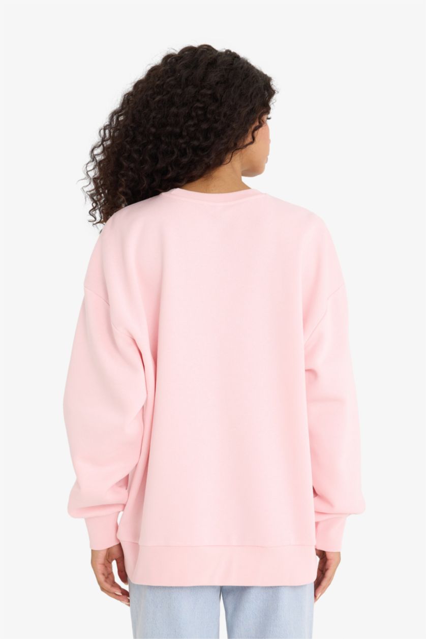 Женщины Светло-розовый Оверсайз свободный крой с круглым вырезом толстый свитшот с принтом
