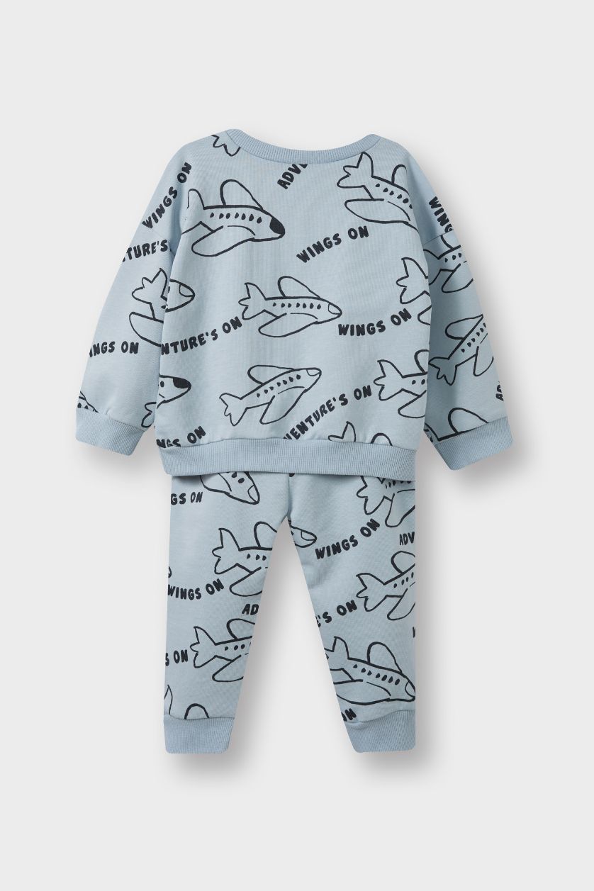 Erkek Bebek Mavi 2'li Takım Baskılı Sweatshirt Eşofman Altı Erkek Bebek