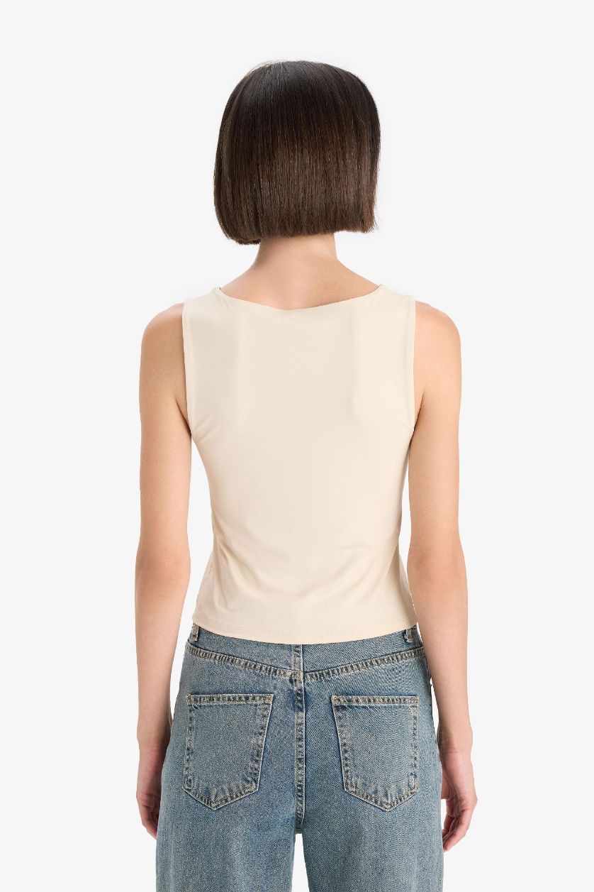 WOMAN Sand Slim Fit Square Neck Basic Tank Top