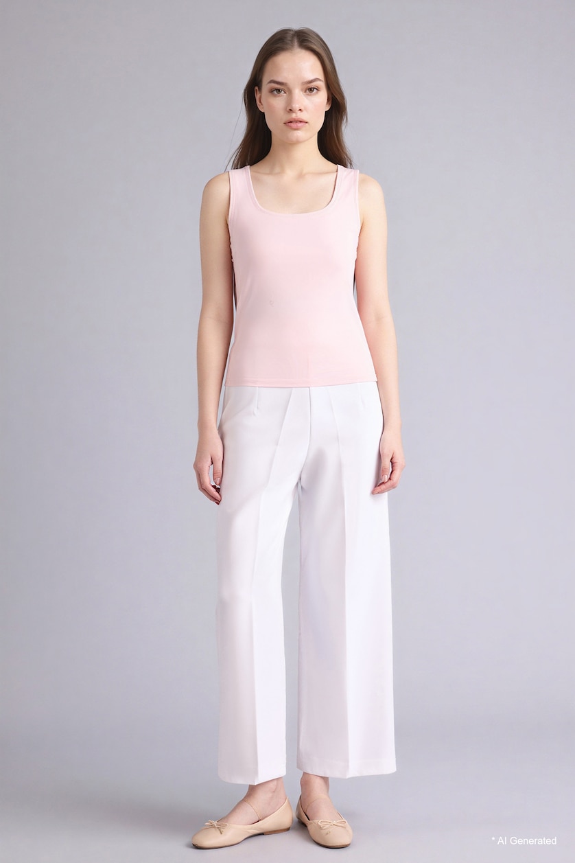 WOMAN Light Pink Slim Fit Basic Square Collar Tank Top