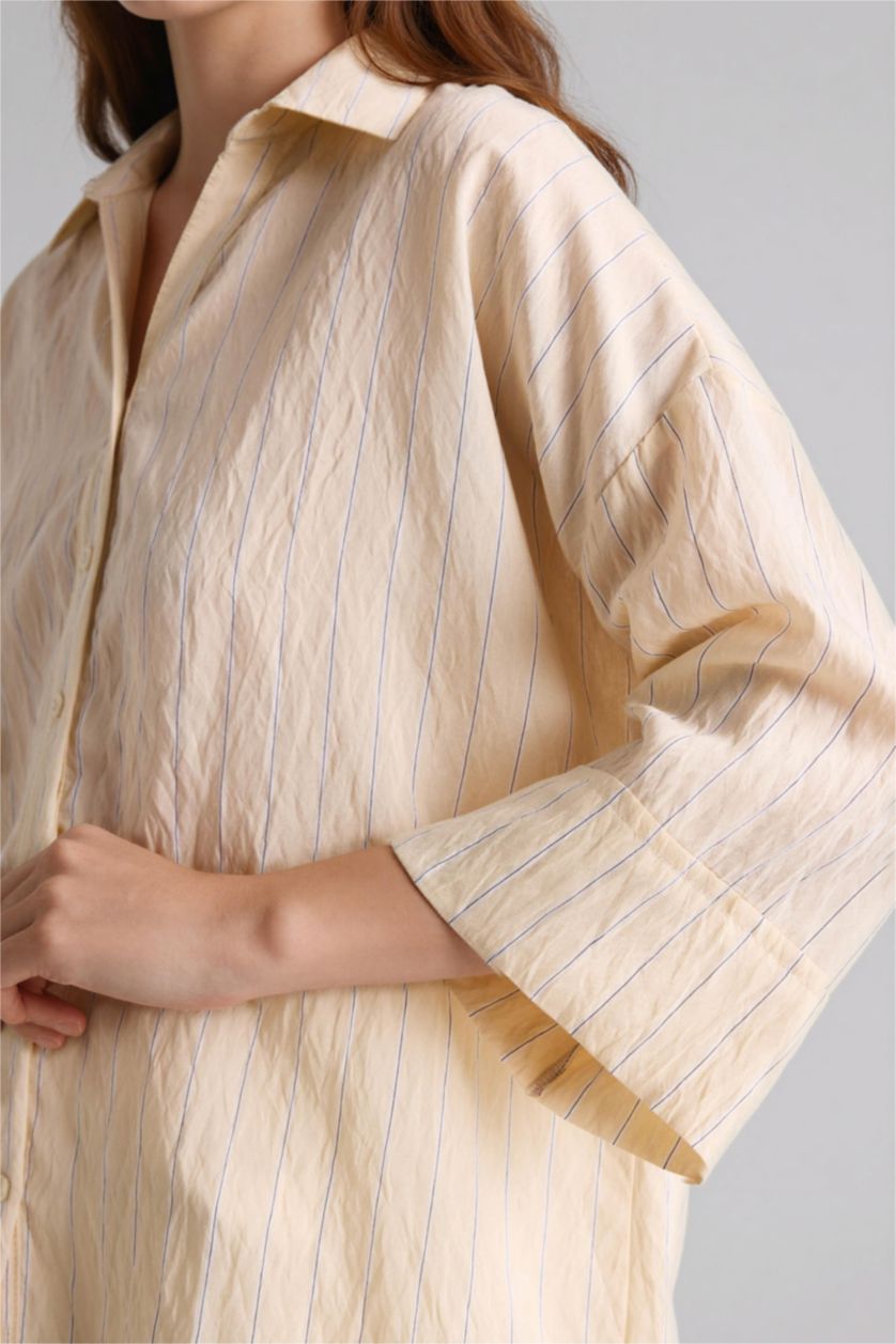Kadın Bej Regular Fıt Gömlek Yaka Uzun Kollu Gömlek