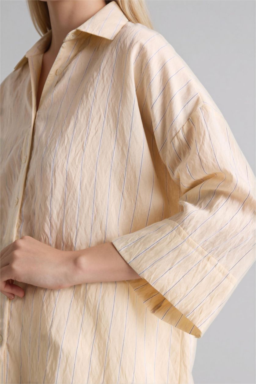 نساء بيج قميص ردن طويل قصة عادية