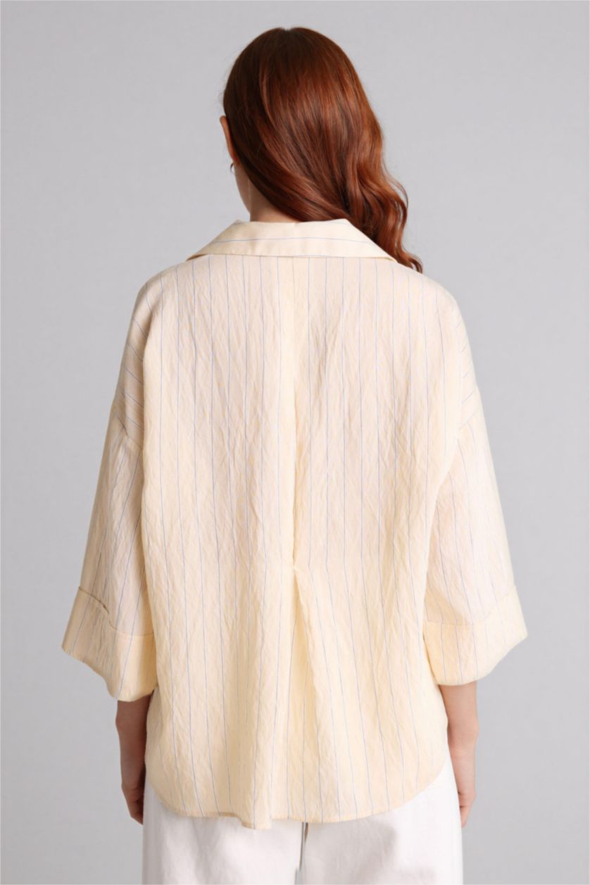 Kadın Bej Regular Fıt Gömlek Yaka Uzun Kollu Gömlek