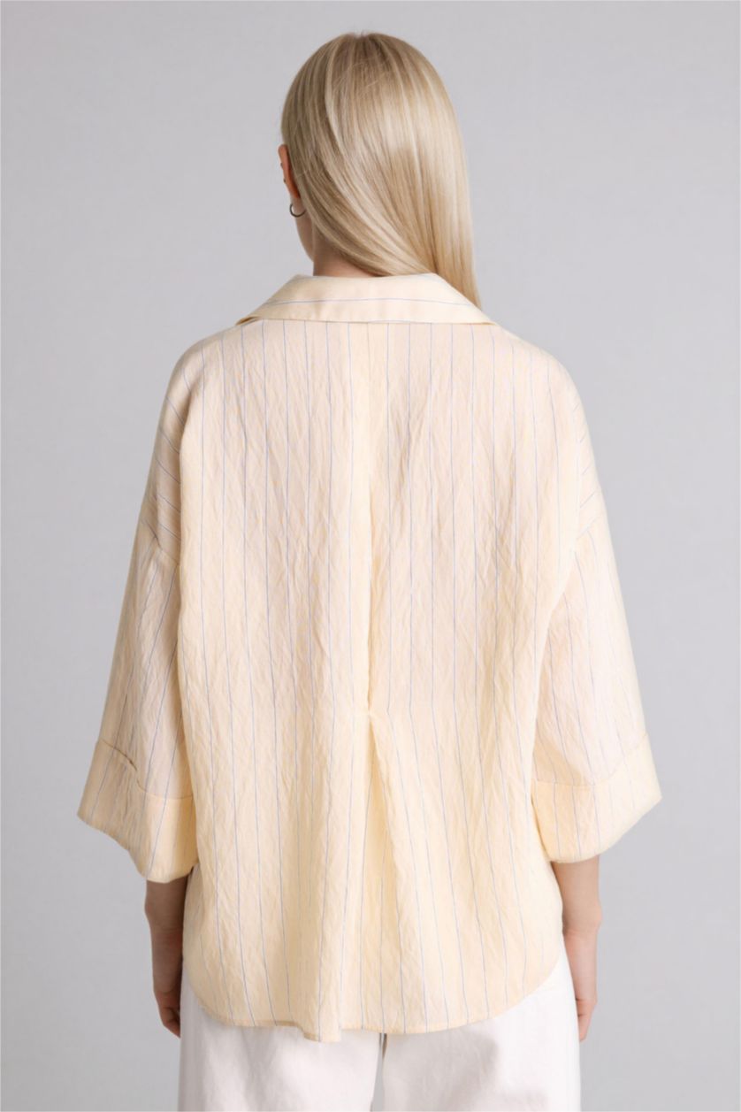 نساء بيج قميص ردن طويل قصة عادية