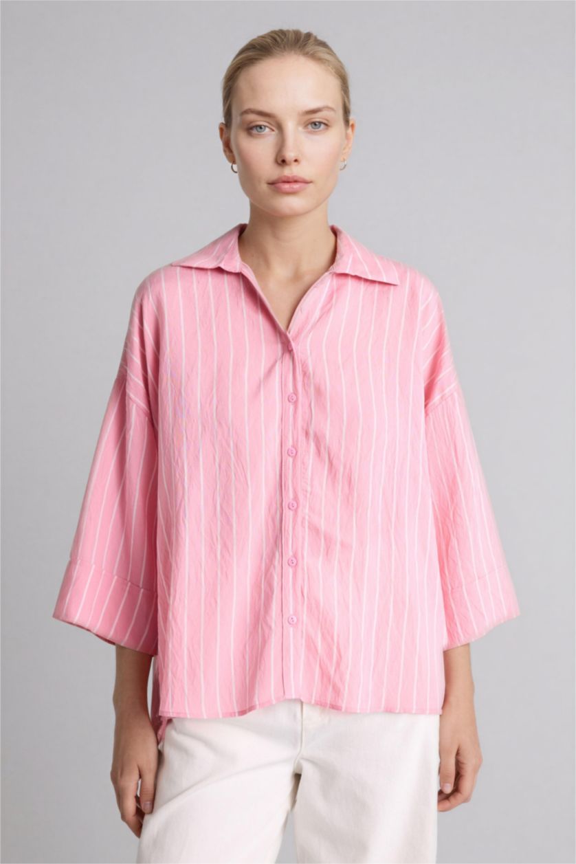 Әйелдерге Ашық Қызғылт Рубашка Regular Fit с рубашечным воротником и длинным рукавом