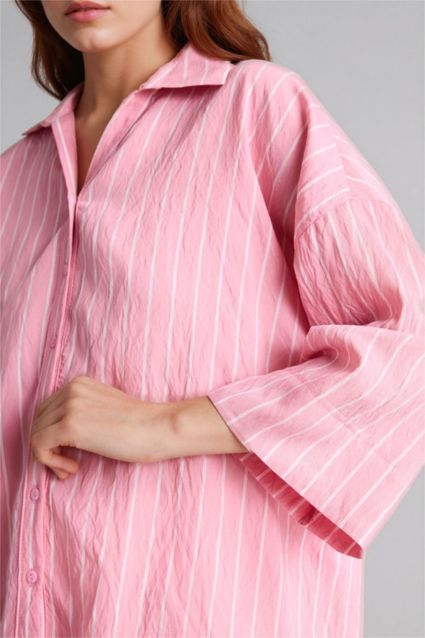 Kadın Açık Pembe Regular Fıt Gömlek Yaka Uzun Kollu Gömlek