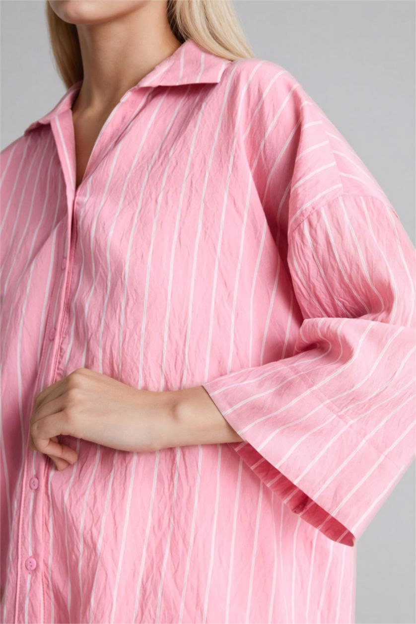 Әйелдерге Ашық Қызғылт Рубашка Regular Fit с рубашечным воротником и длинным рукавом