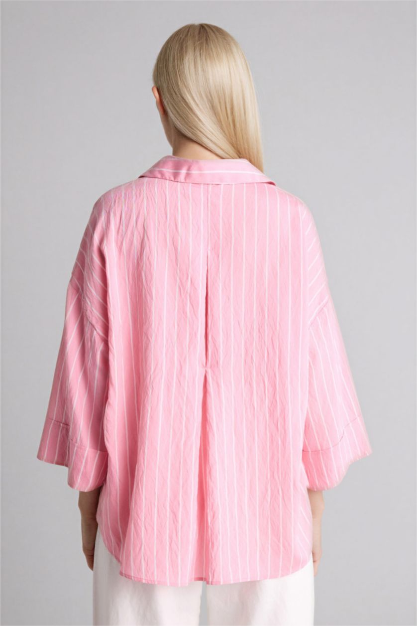 Әйелдерге Ашық Қызғылт Рубашка Regular Fit с рубашечным воротником и длинным рукавом