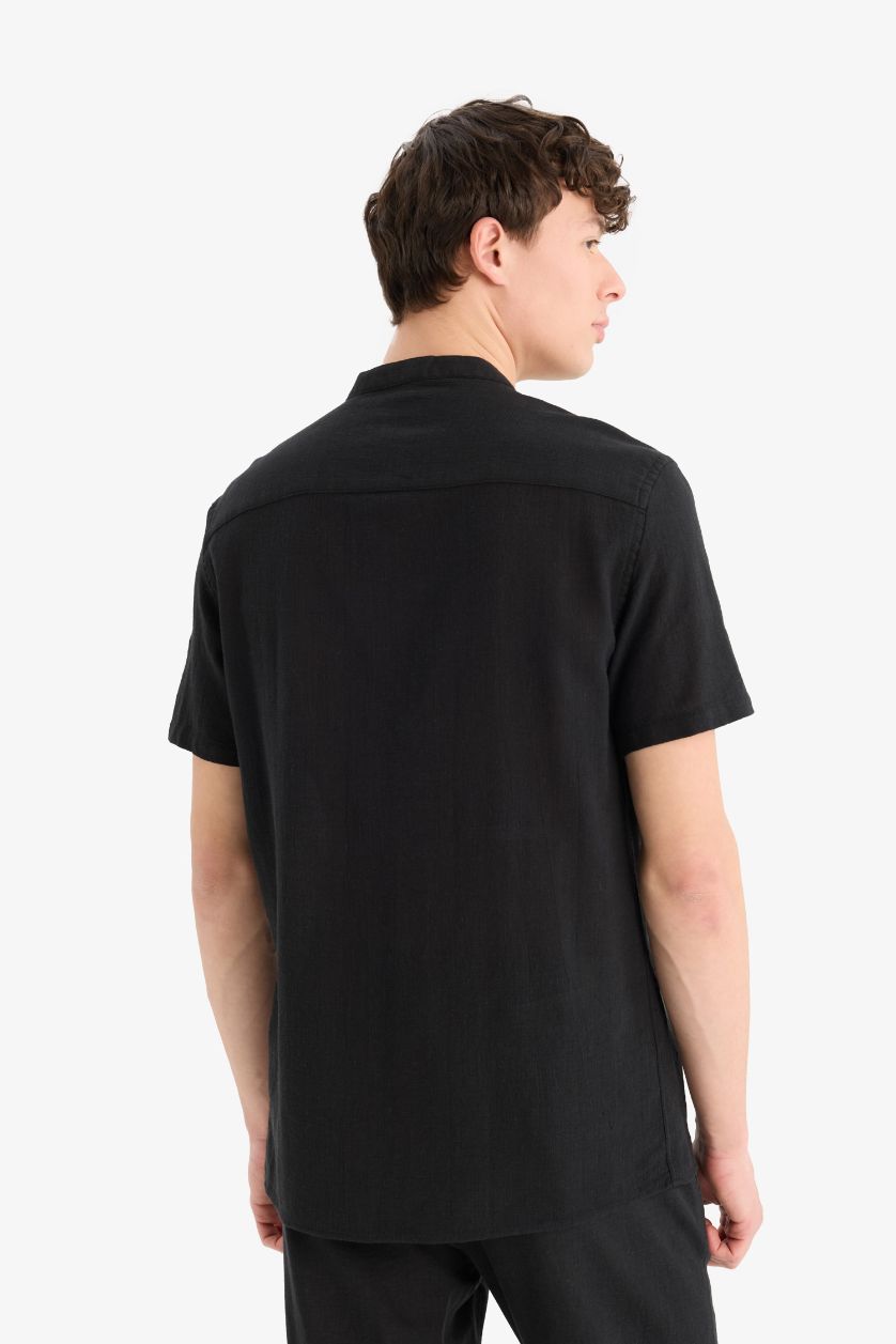 Мужчины Черный Хлопковая рубашка с коротким рукавом стандартного кроя