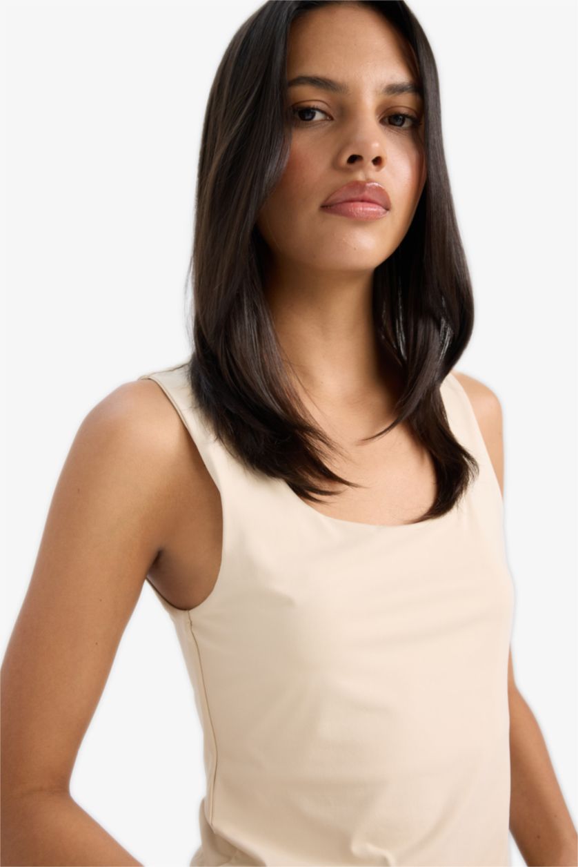 Женщины Песочный Слим фит, базовая однотонная майка с квадратным вырезом