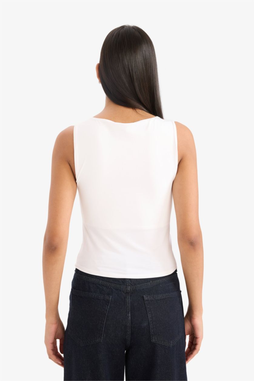 Женщины Белый Облегающие легинсы с квадратным вырезом