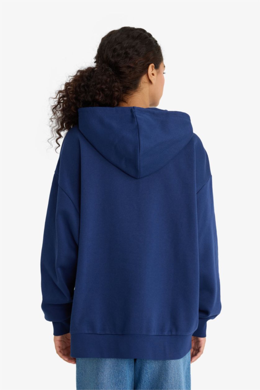 Женщины Синий Оверсайз, свободный покрой, толстовка с капюшоном и принтом, толстая