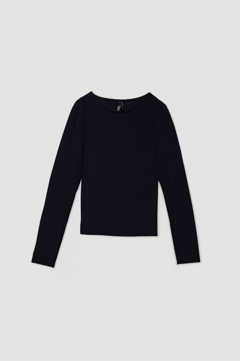 WOMAN Black Slim Fit Crew Neck Basic Long Sleeve T-Shirt