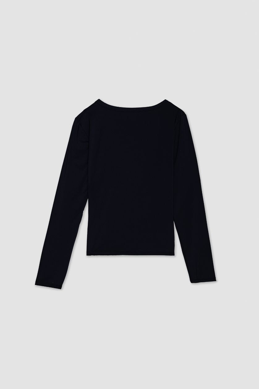 WOMAN Black Slim Fit Crew Neck Basic Long Sleeve T-Shirt
