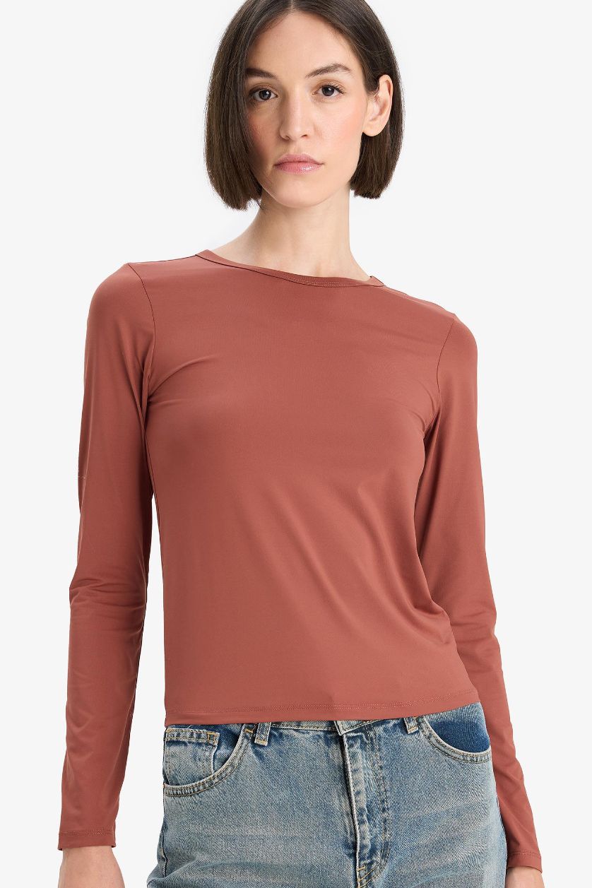 WOMAN Bordeaux Slim Fit Crew Neck Basic T-Shirt