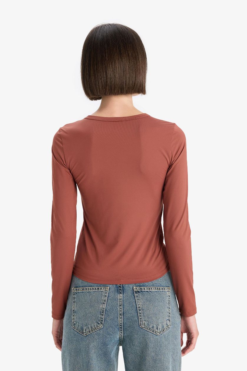 WOMAN Bordeaux Slim Fit Crew Neck Basic T-Shirt