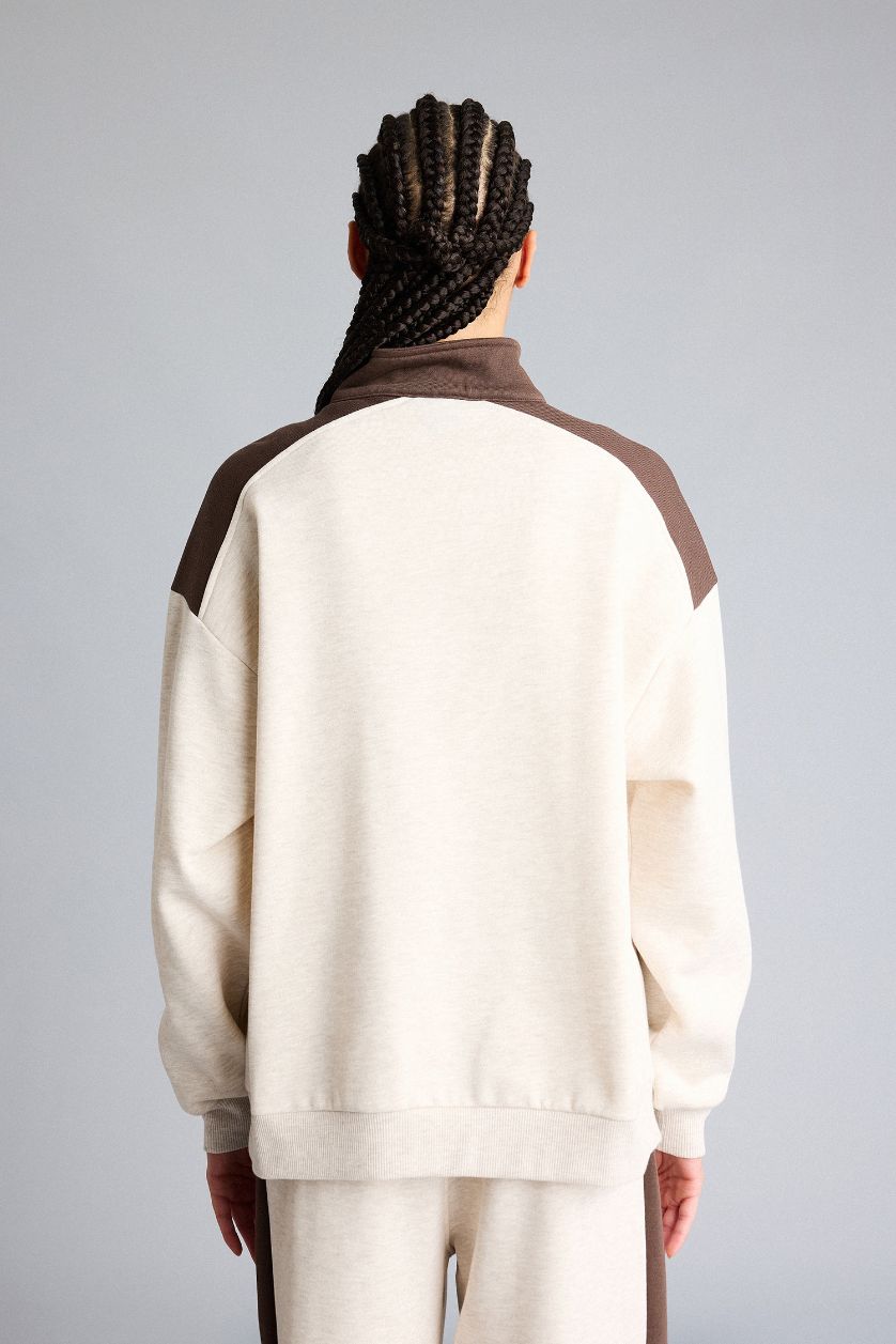 WOMAN Beige Melange Oversize Fit Half Zippered NBA Boston Celtics Sweatshirt