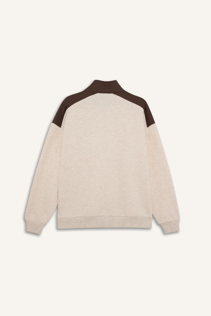 WOMAN Beige Melange Oversize Fit Half Zippered NBA Boston Celtics Sweatshirt