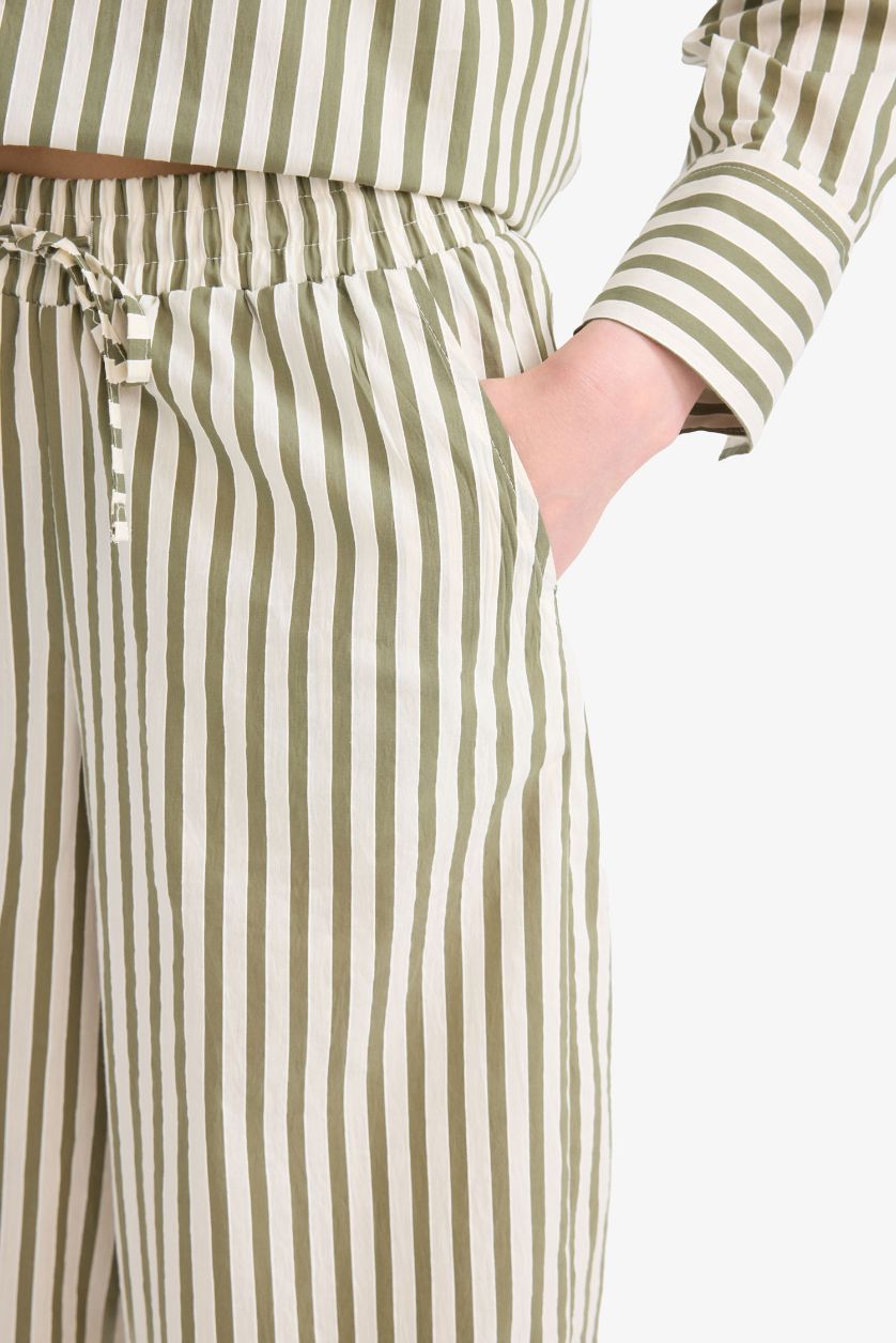 Woman Khaki Wide Leg Double Pocket High Waist Trousers