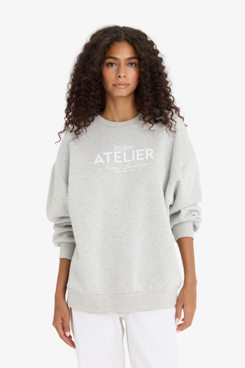 FEMME Gris Sweatshirt épais oversize imprimé à col rond