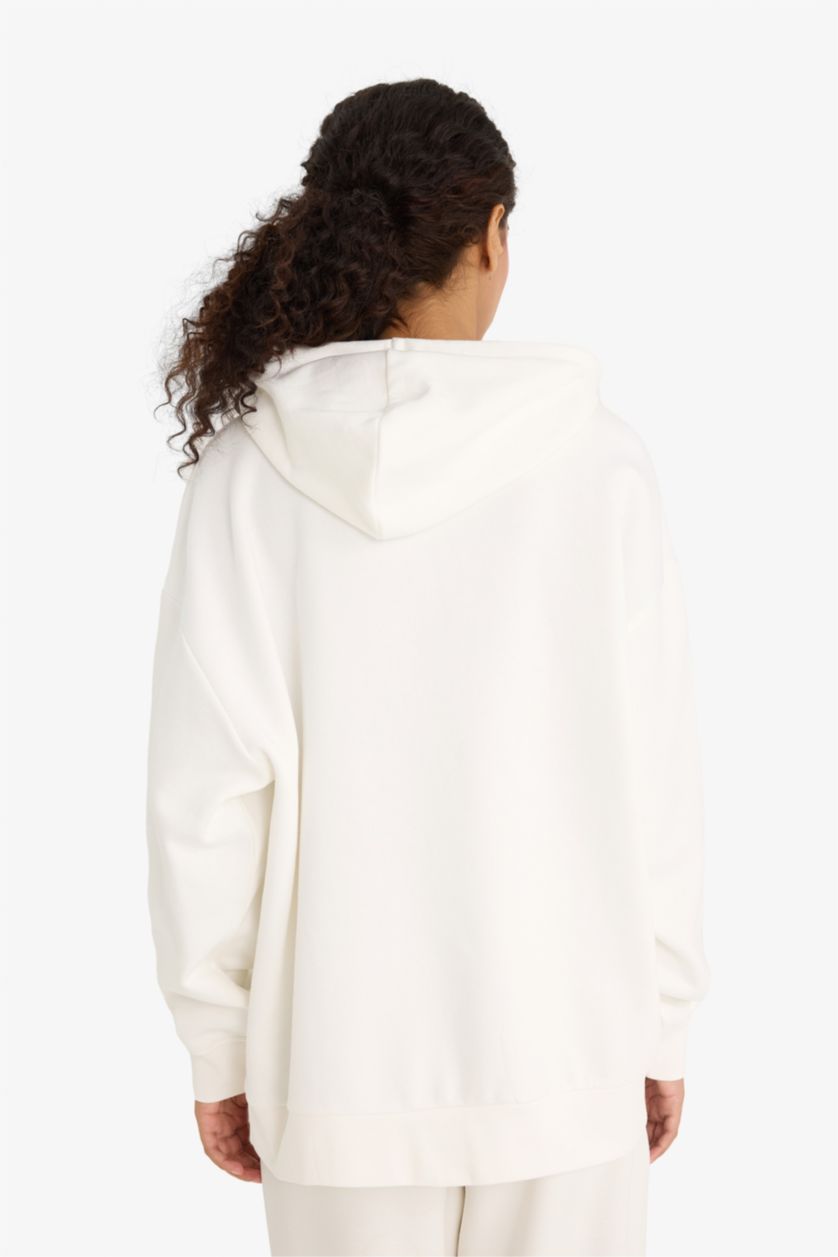 Женщины Бежевый Оверсайз, свободный покрой, толстовка с капюшоном и принтом, толстая