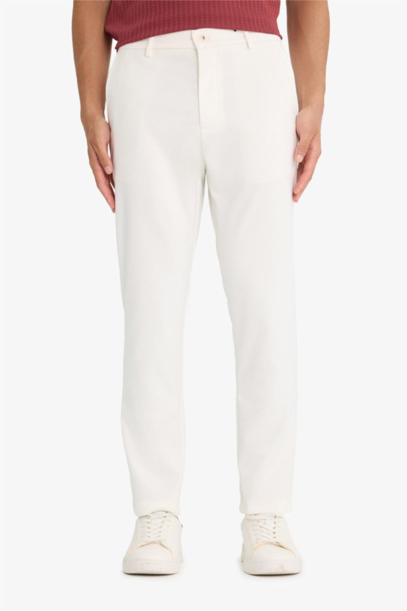 Man Ecru Double Hem Trousers