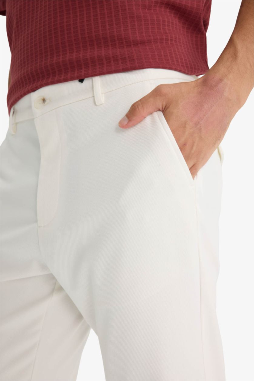 Man Ecru Double Hem Trousers