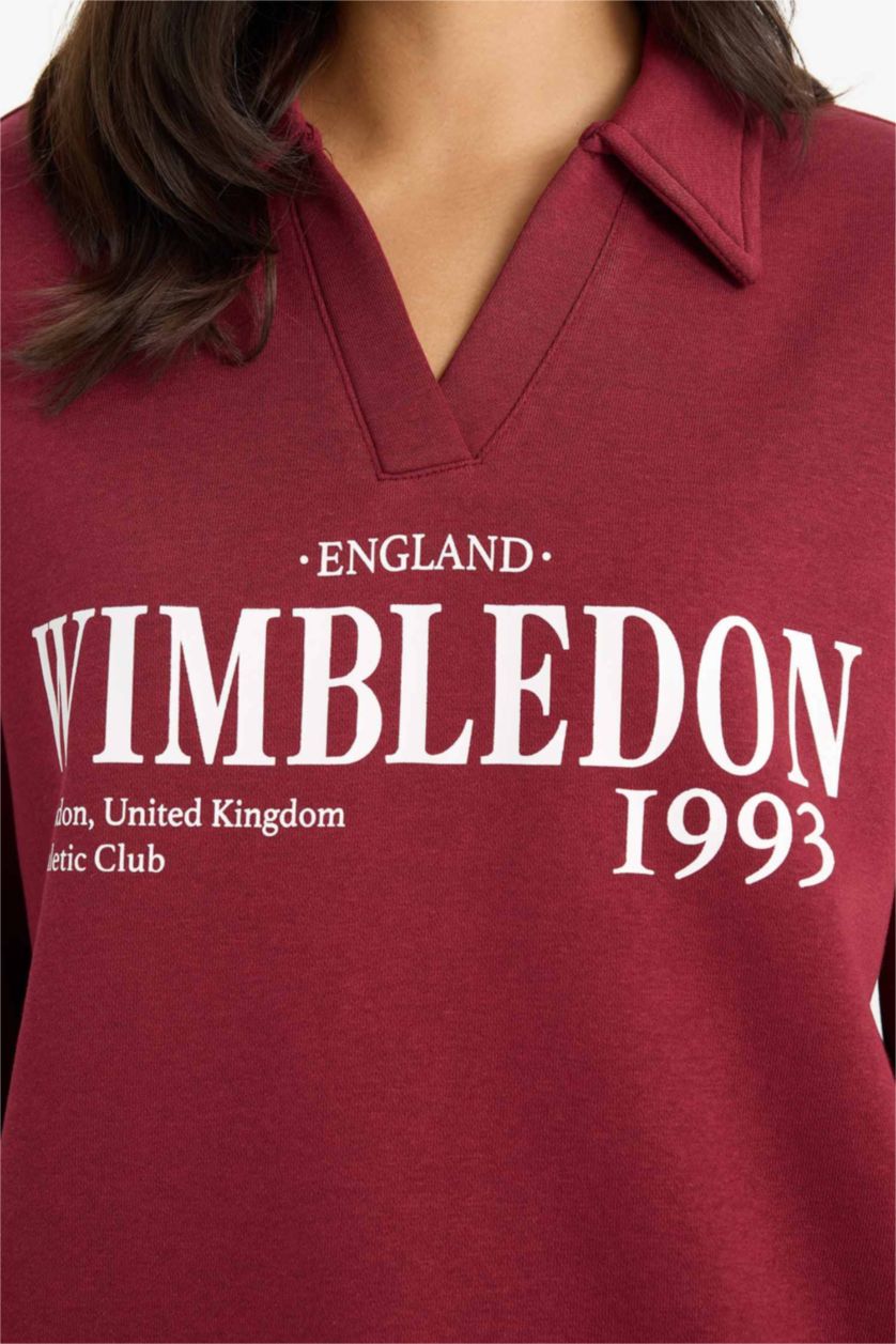 FEMME Bordeaux Sweatshirt épais imprimé à col polo Coupe décontractée