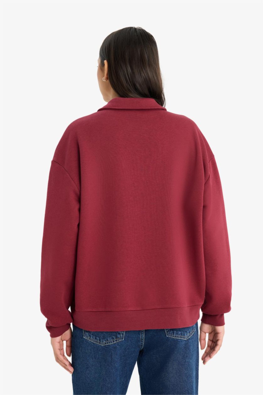 FEMME Bordeaux Sweatshirt épais imprimé à col polo Coupe décontractée