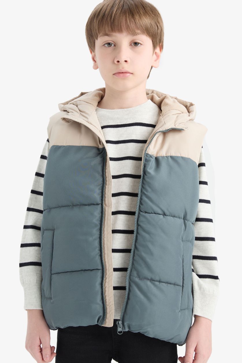 Boys & Teens Grey Boy Waterproof Hooded Fleece Lined Puffer Vest