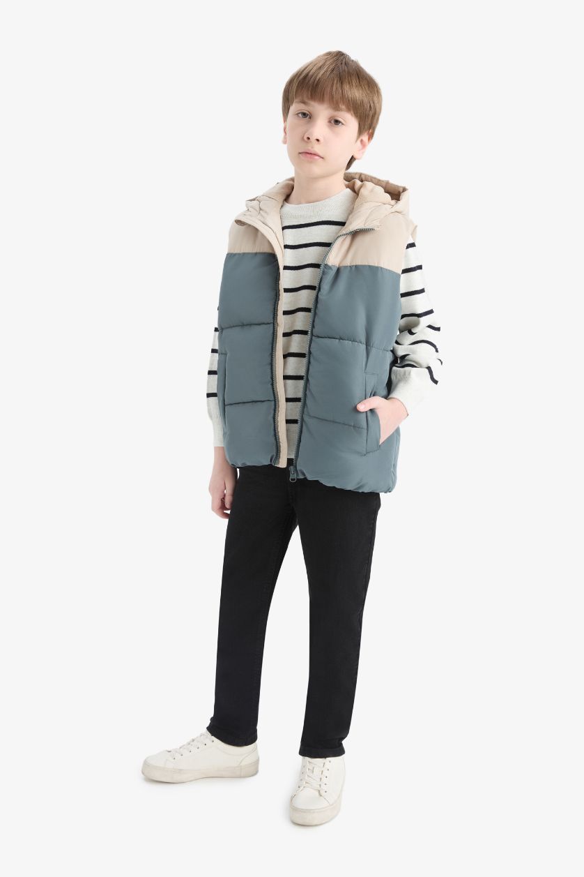 Boys & Teens Grey Boy Waterproof Hooded Fleece Lined Puffer Vest