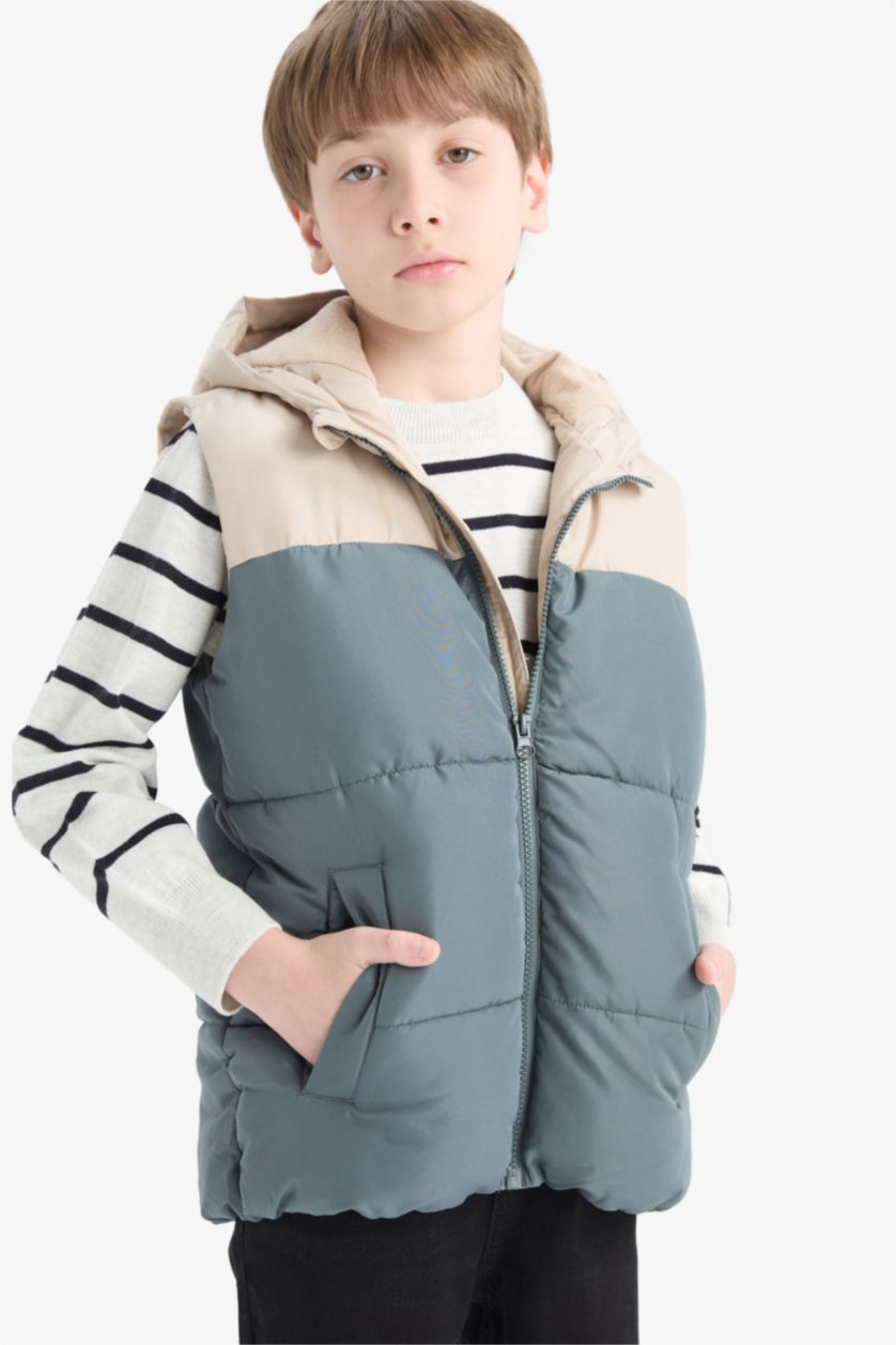 Boys & Teens Grey Boy Waterproof Hooded Fleece Lined Puffer Vest