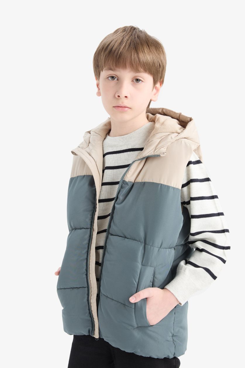 Boys & Teens Grey Boy Waterproof Hooded Fleece Lined Puffer Vest
