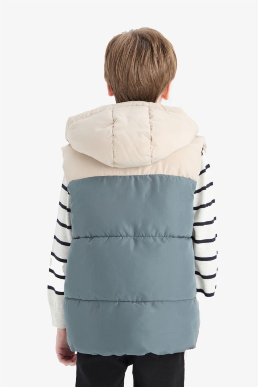 Boys & Teens Grey Boy Waterproof Hooded Fleece Lined Puffer Vest