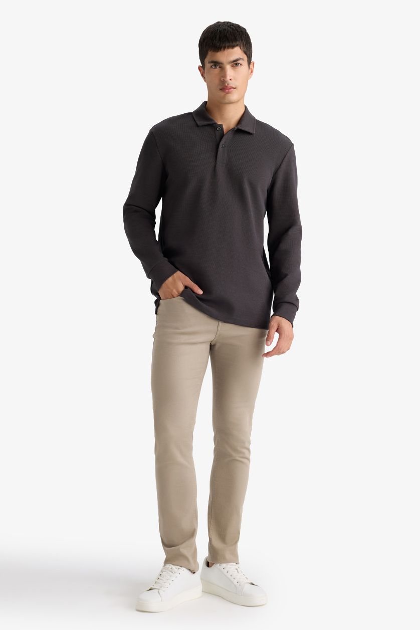 رجالي أنثرا غامق سويت شيرت قصة عادية بياقة بولو