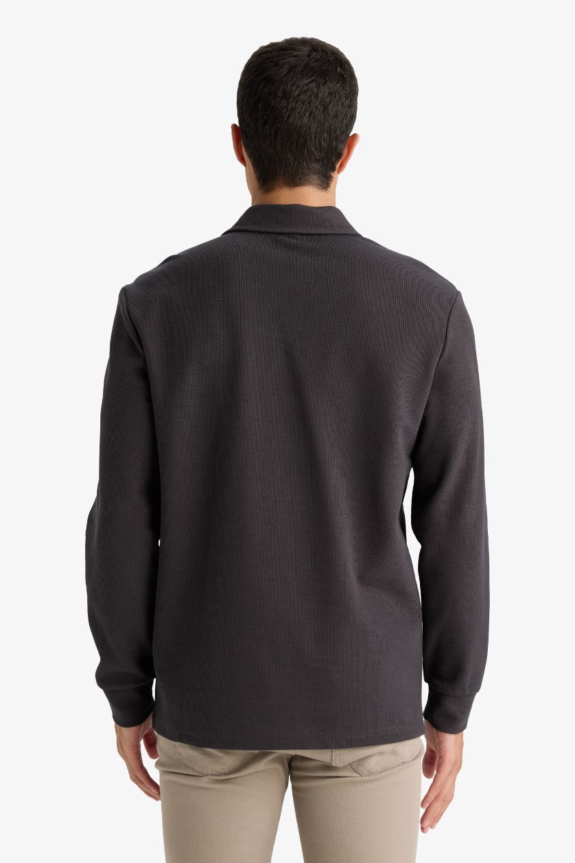 رجالي أنثرا غامق سويت شيرت قصة عادية بياقة بولو