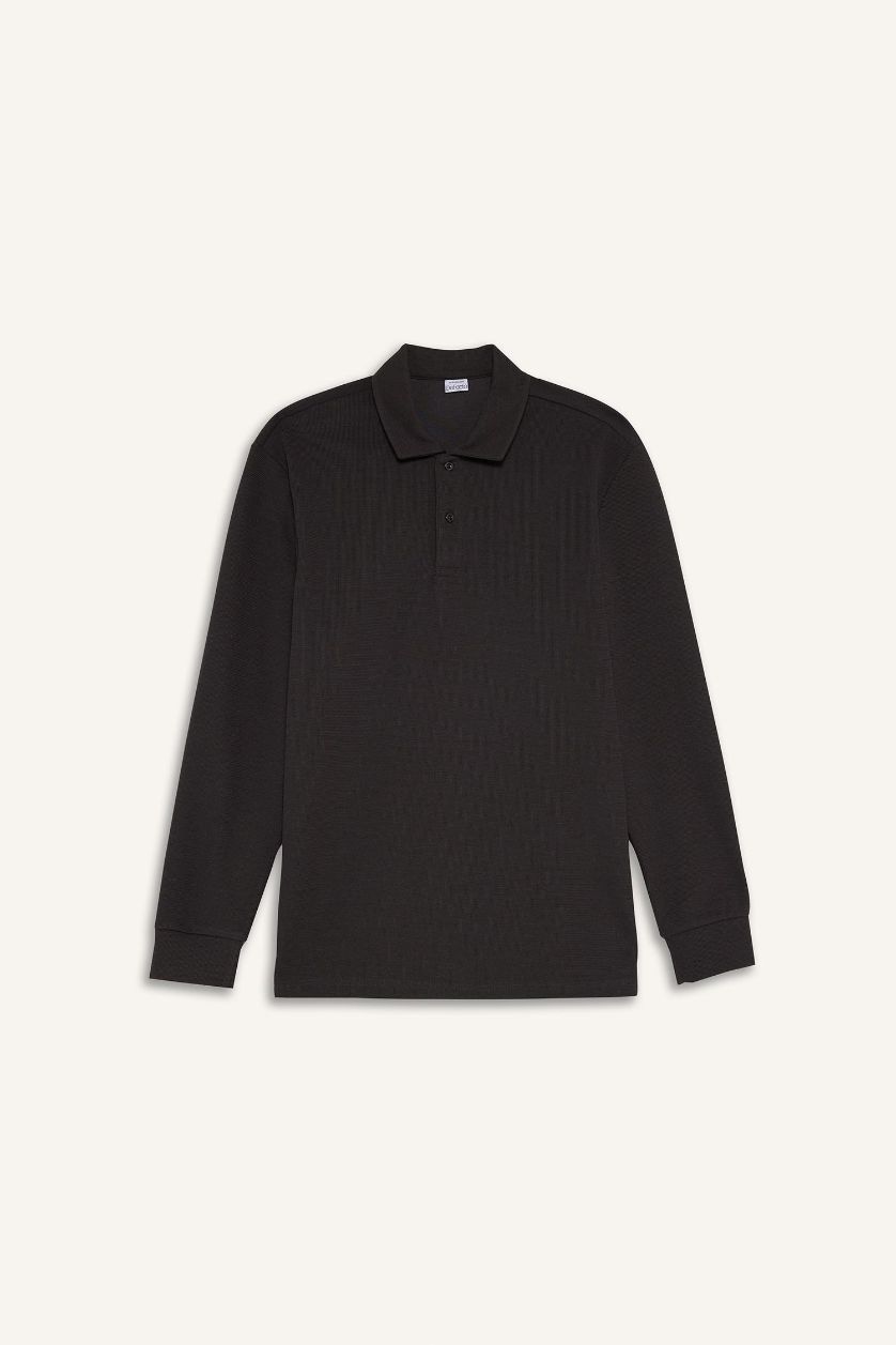 رجالي أنثرا غامق سويت شيرت قصة عادية بياقة بولو