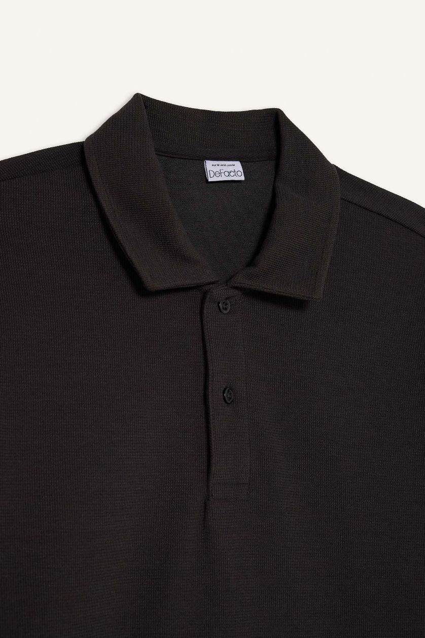 رجالي أنثرا غامق سويت شيرت قصة عادية بياقة بولو